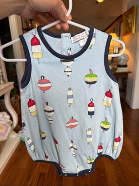 The Beaufort Bonnet Company Light Blue Nautical Buoy Romper Patton play